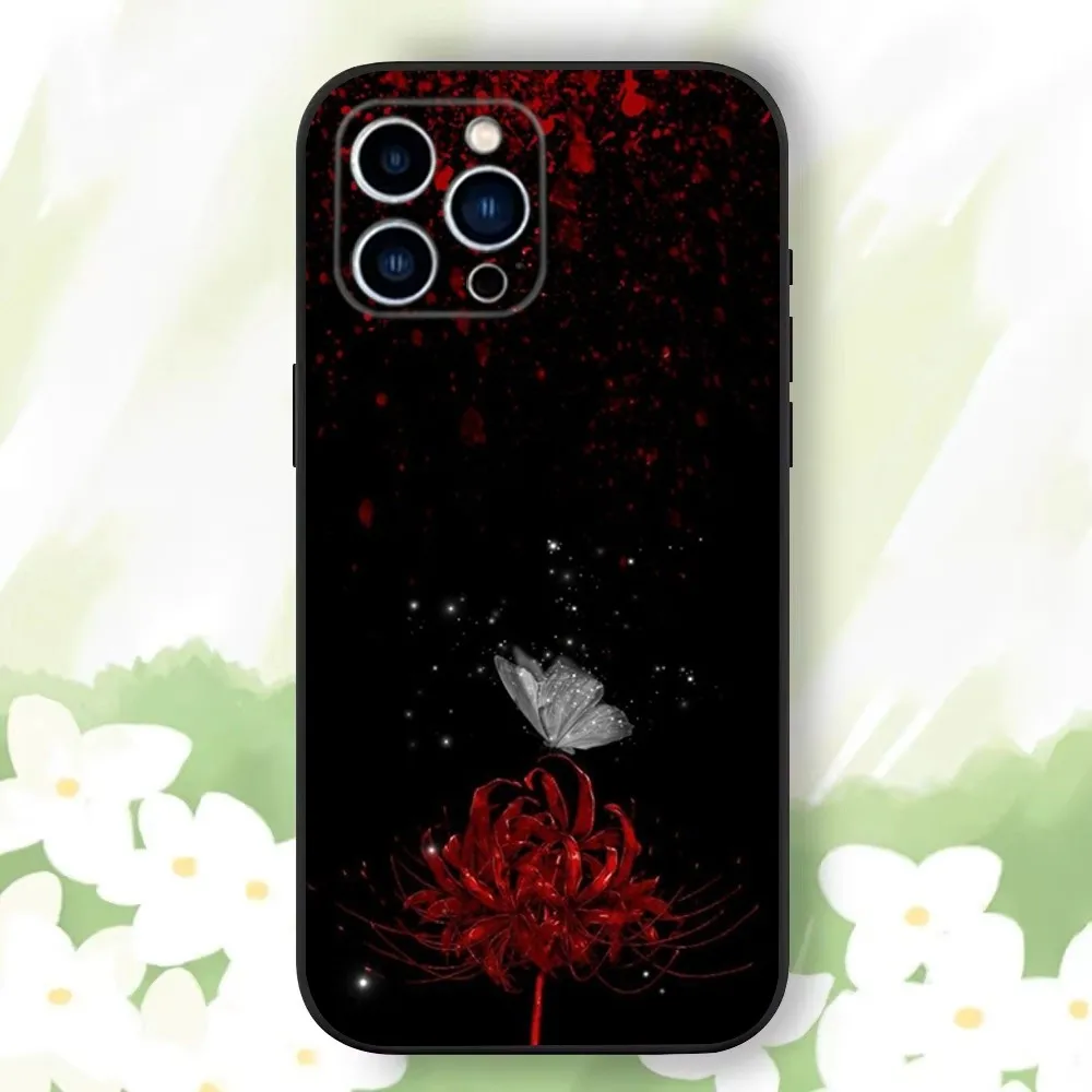 Red Spider Lily Flowers Phone Case For iPhone 16,15,14,13,12,11 Plus,Pro Max,XS,X,XR,SE,Mini,8,7，Soft Silicone Black Cover image 5
