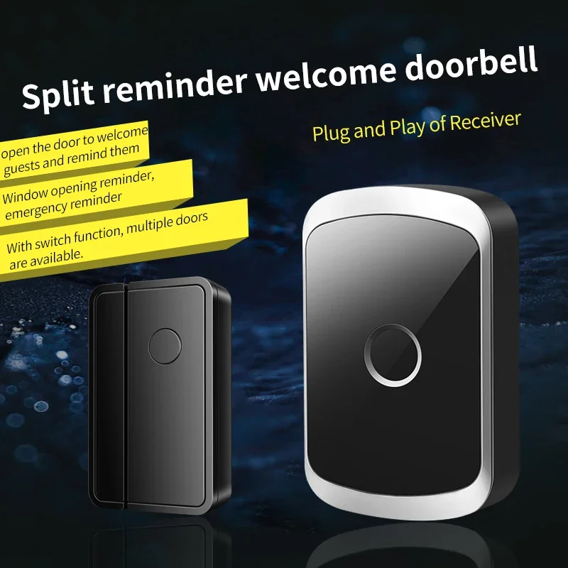 CACAZI wireless doorbell 918 feet 280 meters range 52 melody alarm windows M20 household anti-theft magnetic sensor shop alarm