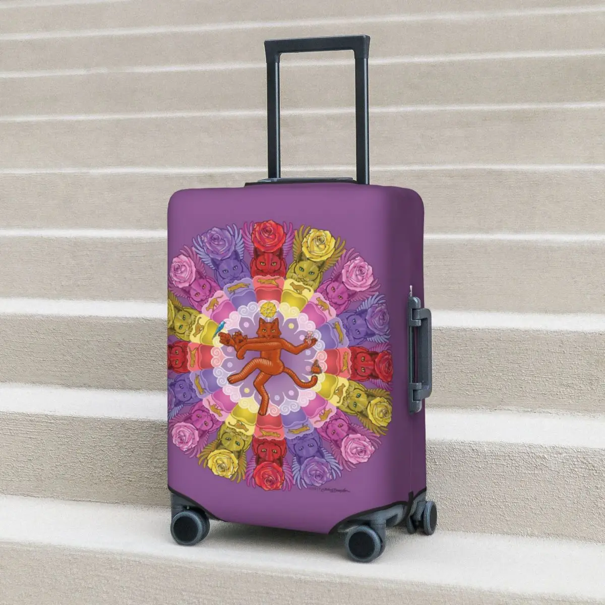 

Mandala Cat Art Suitcase Cover Animals Floral Print Travel Protector Holiday Fun Luggage Accesories