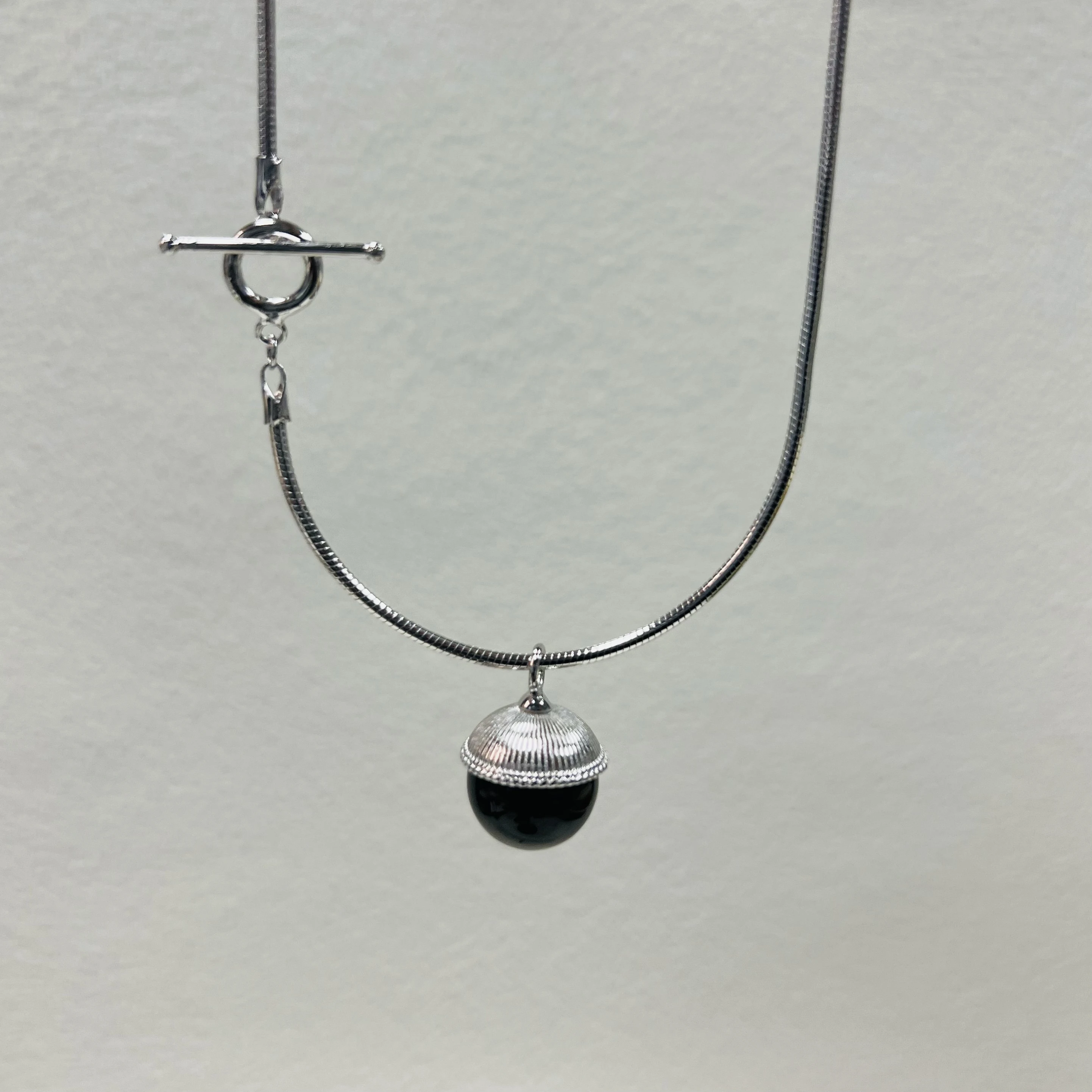 S925 silver agate pendant OT clasp necklace female simple senior sense of fashion temperament all-match clavicle chain