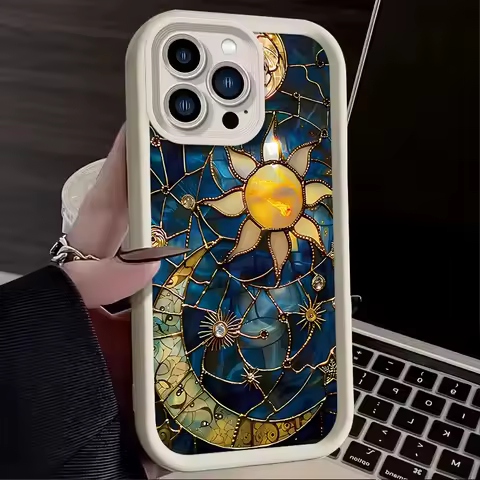 Aesthetic Print Sun &amp; Moon Case For Samsung Galaxy S25 Ultra S24 S23 S22 S21 S20Plus S24 FE A15 A35 A55 A54 Shockproof Silicone