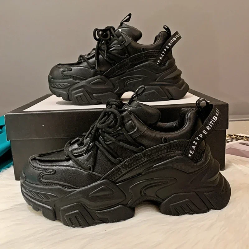 Platform Sneakers for Women Fashion White Lace Up Running Shoes Casual Comfortable Round Toe Chunky Sport Shoes Zapatos De Mujer