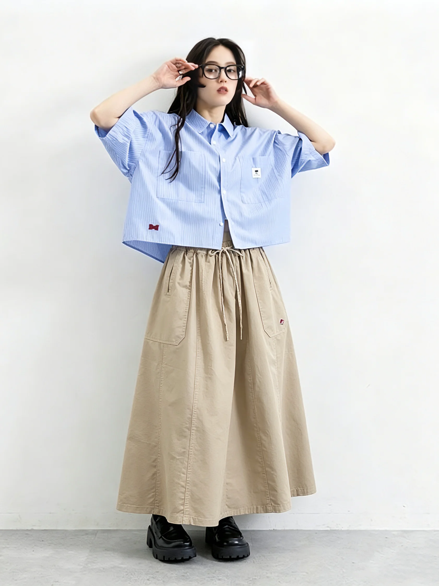 Retro Artistic Workwear Half Skirt Embroidered Pure Cotton Loose Silhouette A-Line Long Dress Chinese Style High Waist Elasti...