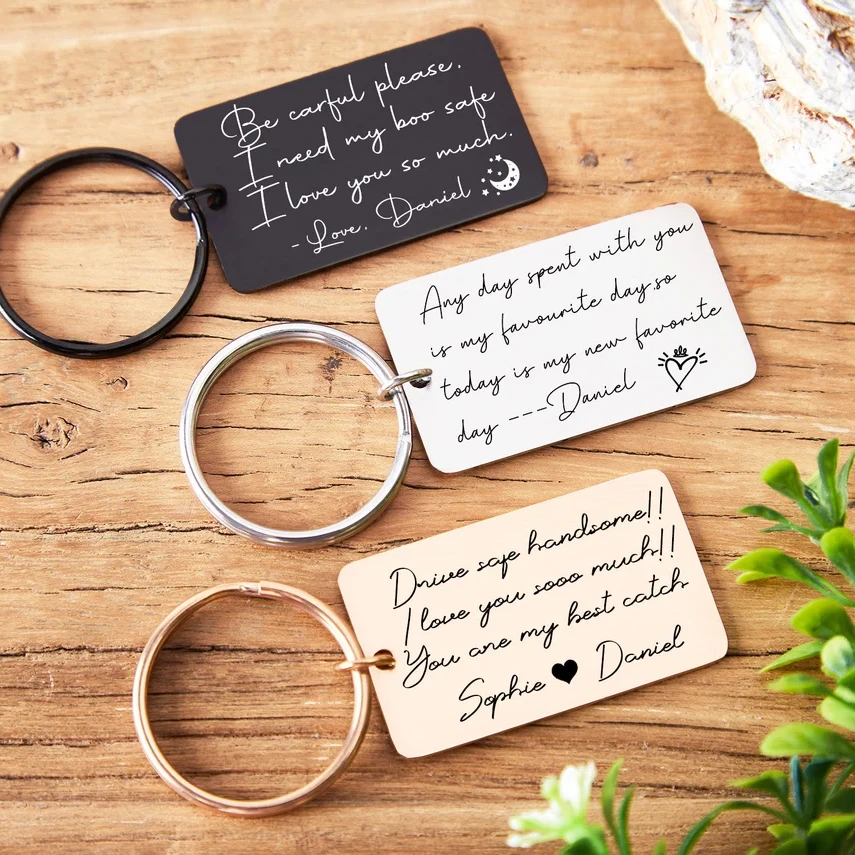 Engraved Stainless Steel Couple Pictures Message Keyring Custom Personalized Record of Memories Keychain Pendant  Washable Gift