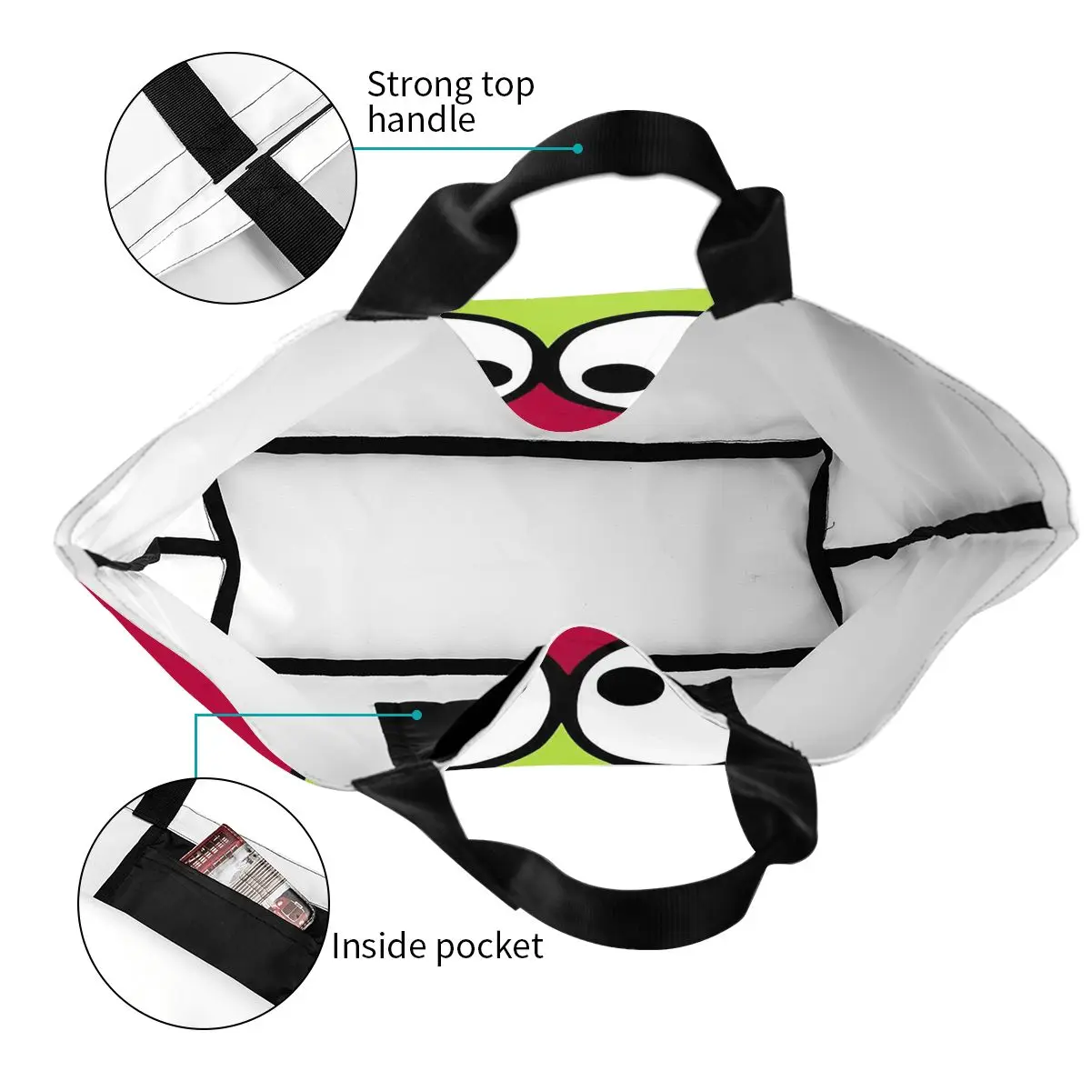 Keroppi bolso de compras Cartoo de rana de ojos grandes, bolso de hombro de lona de gran capacidad, bolso de compras para mujer
