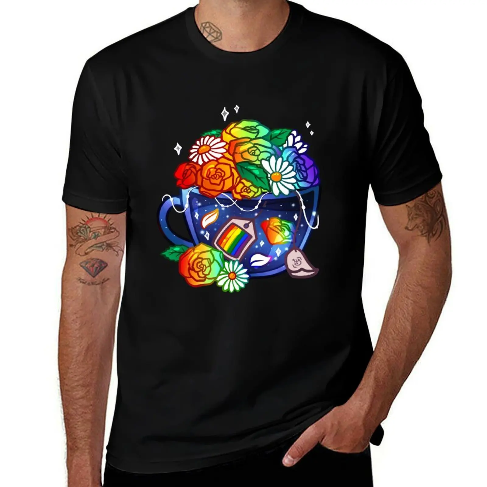 Pride Flag Teacup - Rainbow/LGBT+ T-Shirt Casual Fashion Short Sleeve Cotton T-Shirt