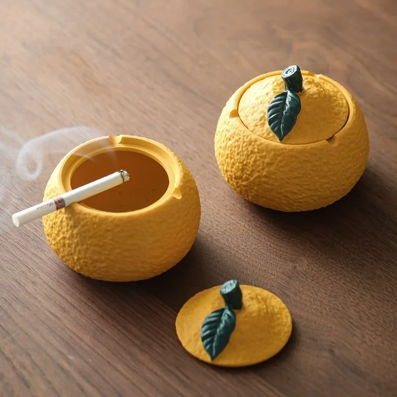 

Пепельница в форме апельсина с крышкой, из смолы, для дома, креативный декор для гостиной, украшение для чайного столика, защита от пыли, для офиса, стильная пепельница