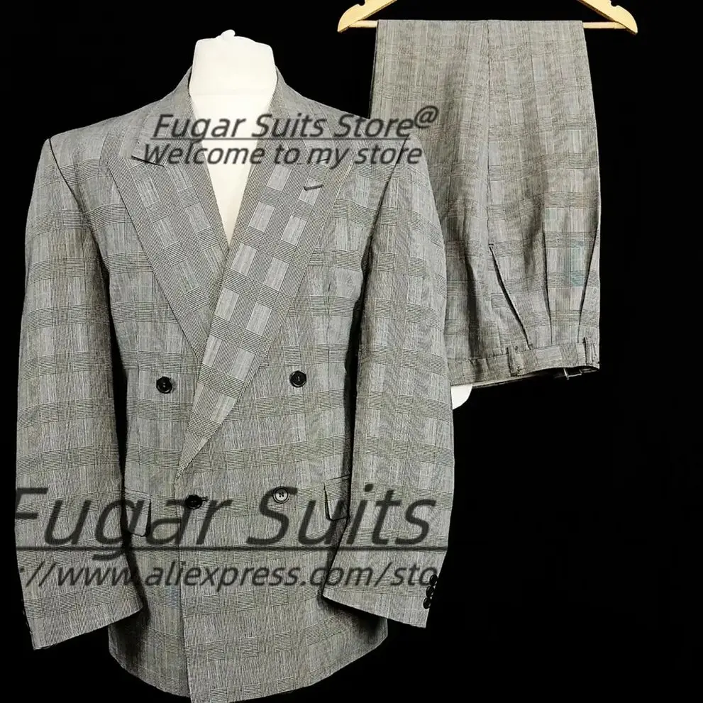 

Classic Plaid Groom Wedding Tuxedos Customized Slim Fit Peak Lapel Elegant Men Suits 2 Pcs Sets Male Party Blazers Ropa Hombre