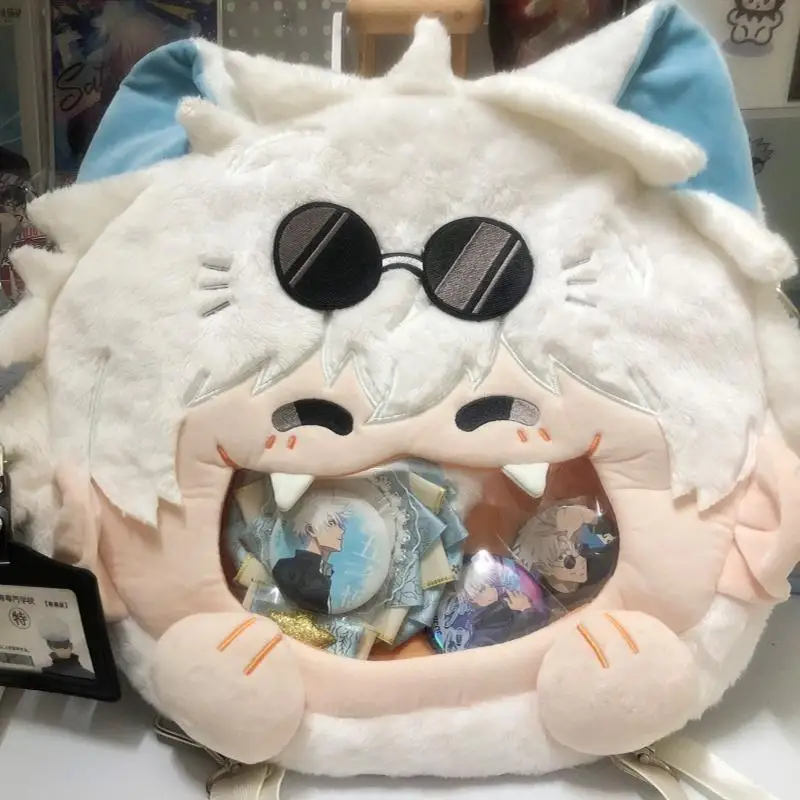 35Cm Jujutsu Kaisen Satoru Gojo Facial Embroidery Big Mouth Plush Backpack Mobile Phone Portable Storage Friend's Holidays Gifts