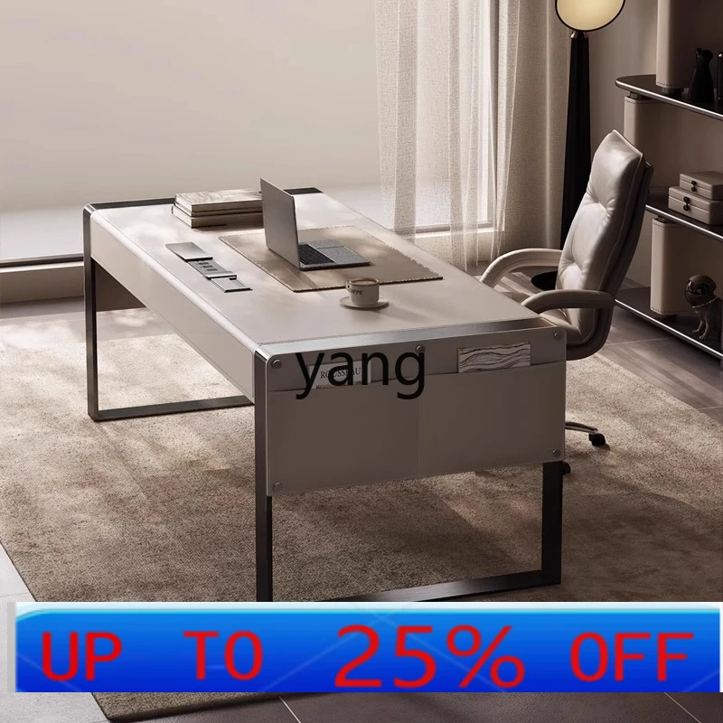 

Lmm light luxury modern home writing desk computer table saddle leather desk