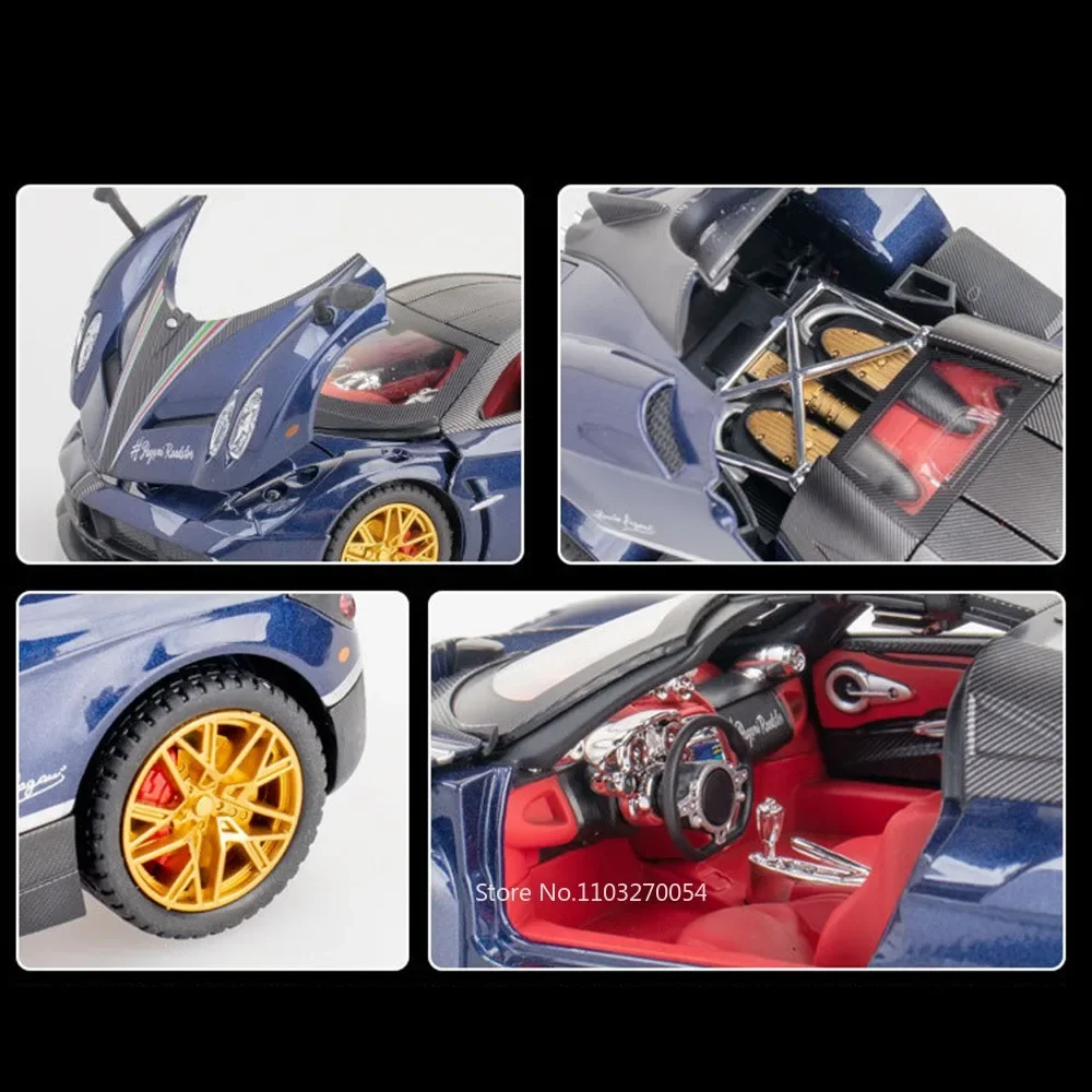 1/24 PAGANI HUAYRA Car Toys Model Alloy Diecast Vehicle Metal Body Doors Opened Rubber Tires Sound Light Pull Back Toy Kids Gift