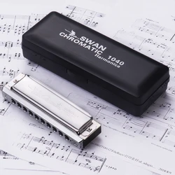 SW1040 Swan Chromatic Harmonica 10 Holes 40 Tones Key of C Silver with Exquisite Box Harmonica
