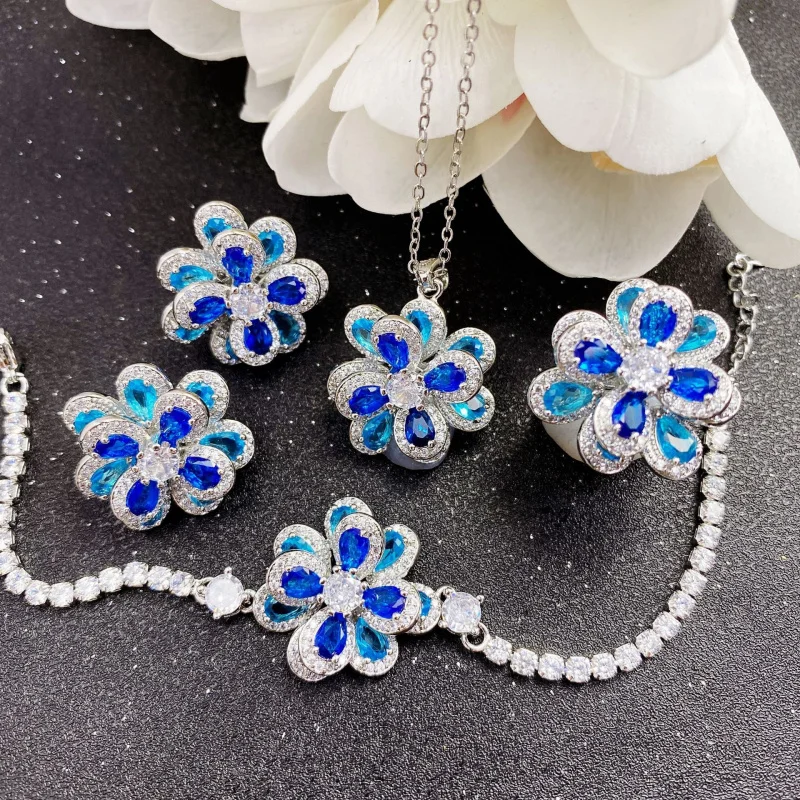 

Женский ювелирный набор Blue Flower - Сверкающие серьги-гвоздики с кристаллами - Новые роскошные серьги-гвоздики - Подарок - Подходит для вечеринок