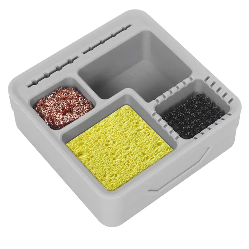 B97A-Solder Slag Storage Box Soldering Cleaner Steel Brush/Sponge/Copper Wire Welding Head Tin Slag Remove Cleaner Tool Silicone