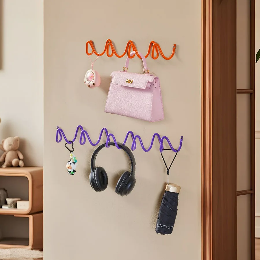 Wall Mounted Coat Rack, Decoration Wave Shaped Wall Hooks, Multi-Purpose Hooks for Coat, Hat, Bag, Umbrella, Heavy-Duty Metal Ra