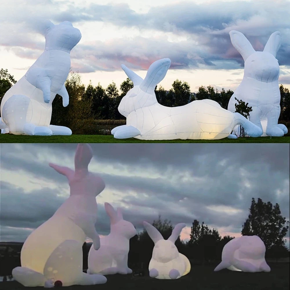 Promotion OutdoorEaster Bunny With  Home Lawn White Giant Inflatable Led Lights Large Rabbit Animal Model For Holiday Decoration