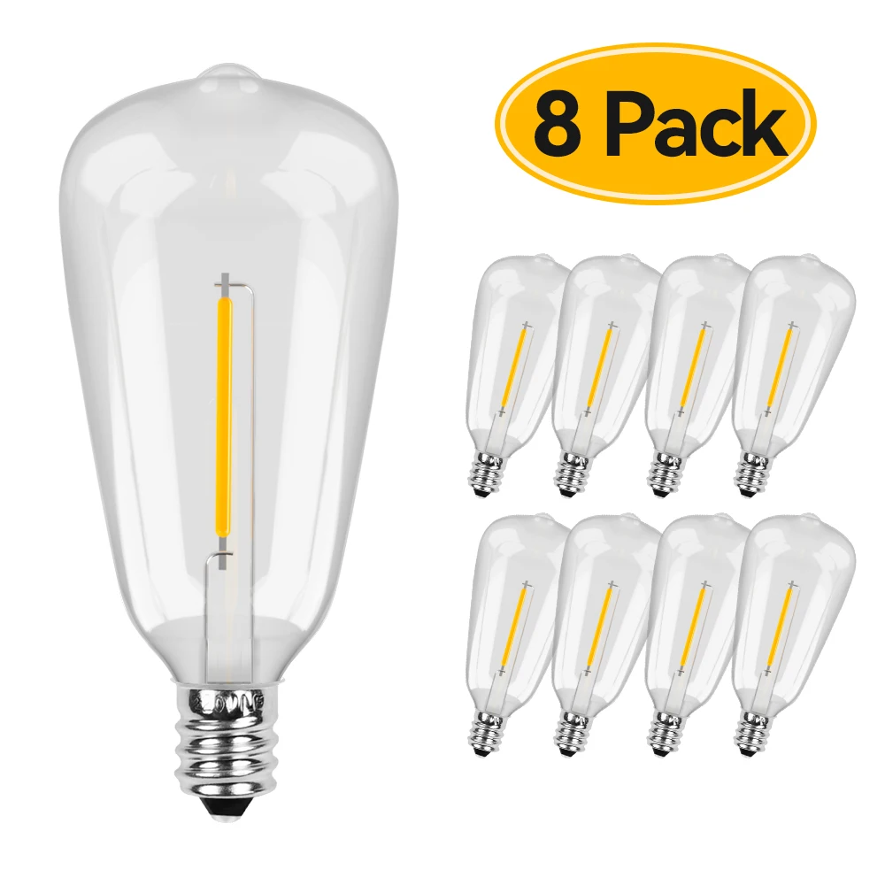 

8PCS Plastic ST38 Replacement Bulb Edison LED Light Bulb E12 Socket 1W Warm White Vintage LED Bulb for String Lights Outdoor