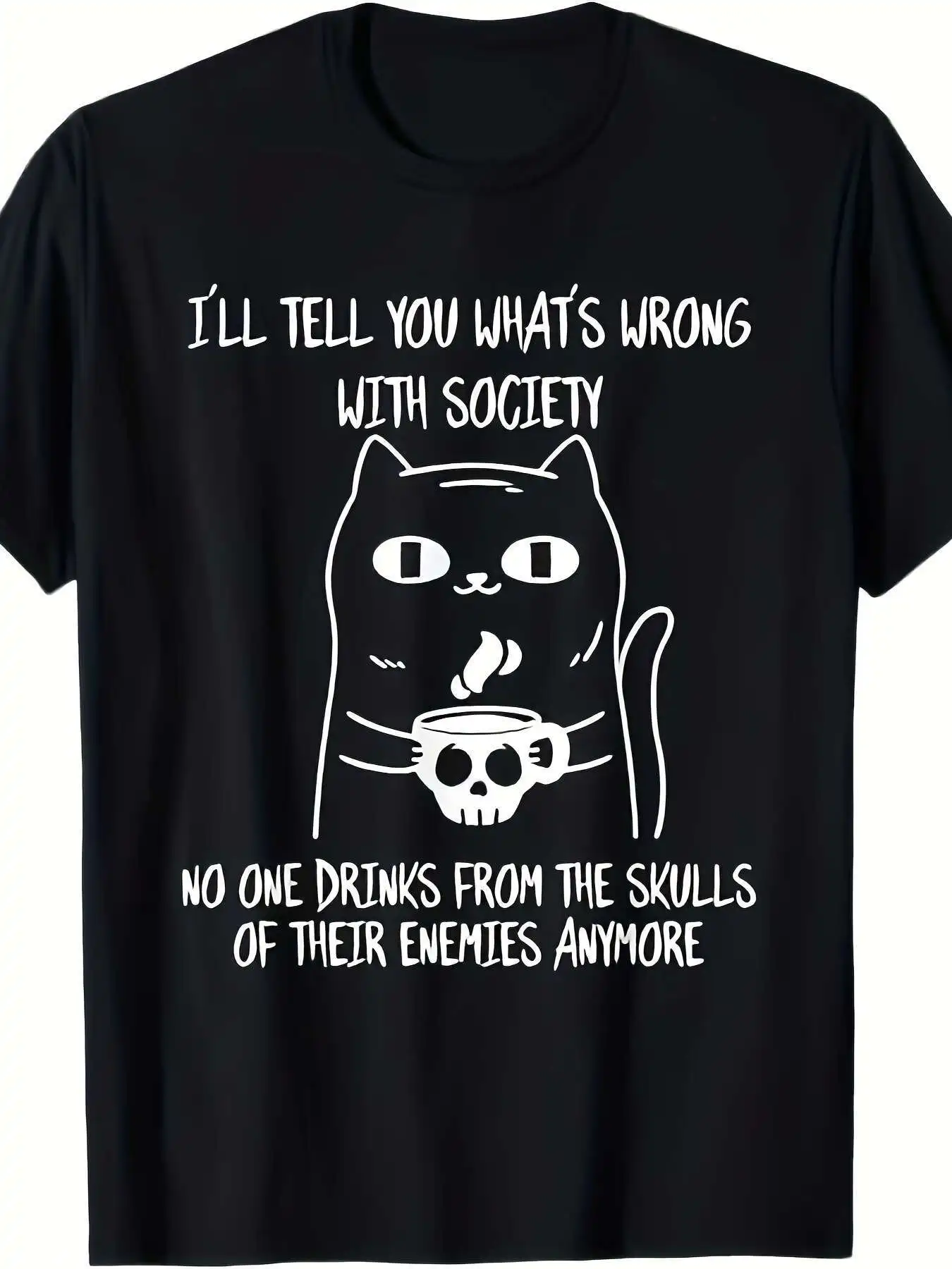 

Мужская хлопковая футболка | Графический дизайн кота «Пить из черепа вашего вращения» | 100% хлопок с круглым вырезом и короткими рукавами