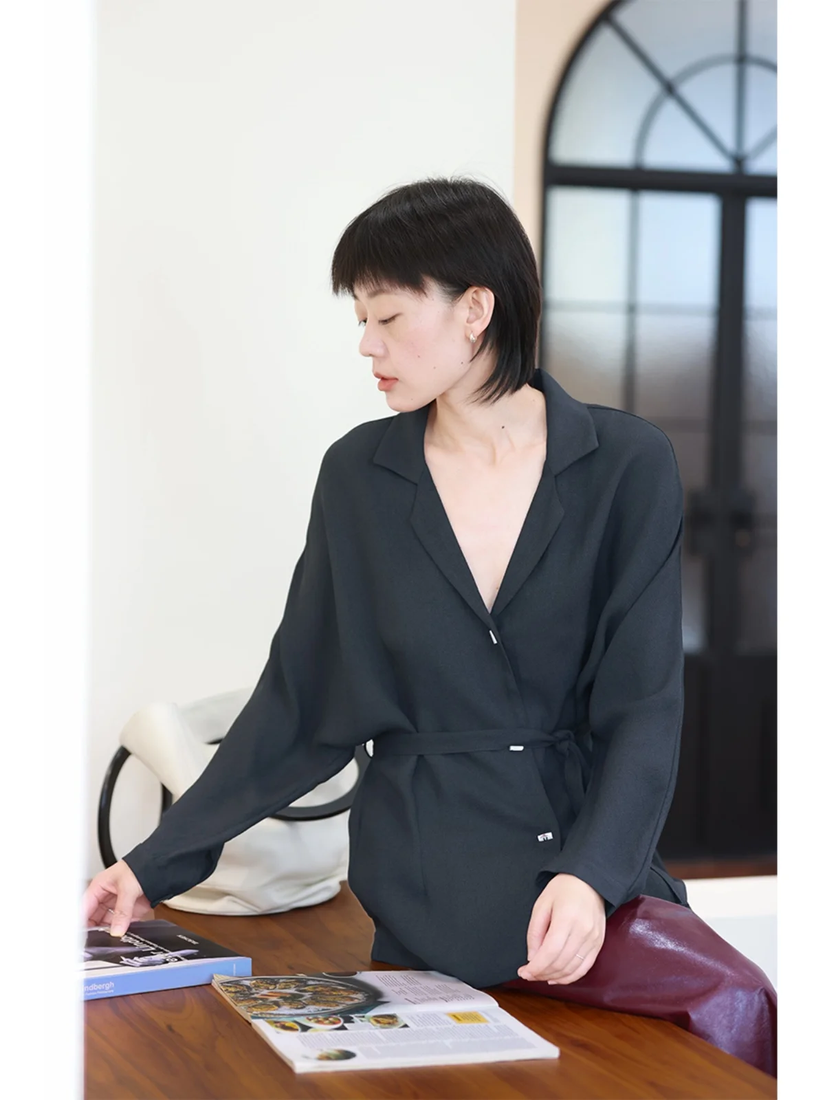 

Loose Fit Long Sve irt Women's Spring 2026 New Sle Commute Sle Polyester Fabric Bow Tie Stand Collar Breathable