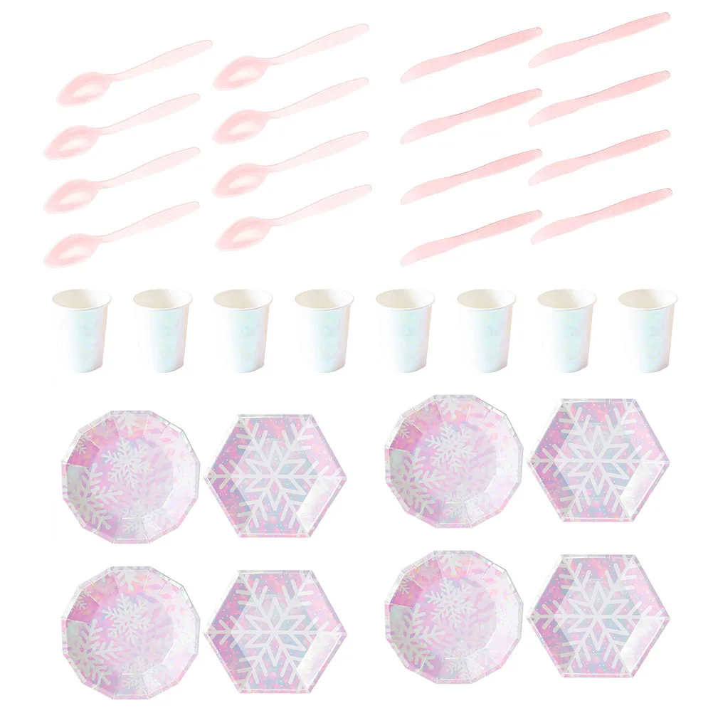 

40 Pcs Snowflake Paper Plates Tableware Set Disposable Birthday Party Supplies Winter Decor Kitchen Bar Utensils