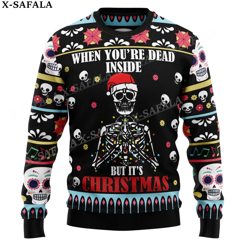 Sweet Skull Love Christmas Knit Sweaters Funny Halloween Christmas Gift Jumpers Tops Couple Party Unisex Casual-1