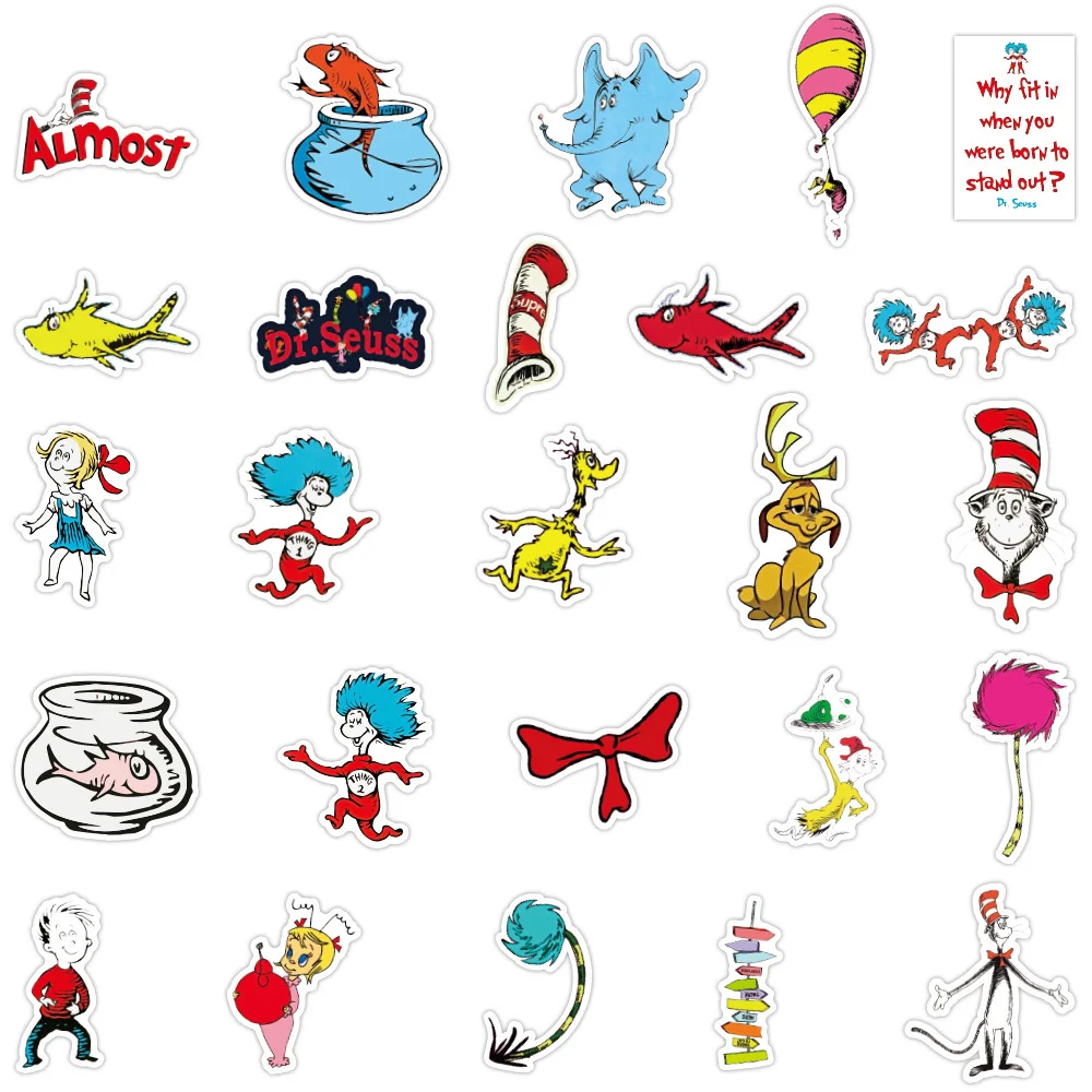 Dr. Seuss Waterproof Graffiti Adesivo, Tendência Criativa Decalque Decorativo, Geladeira, Skate, Capacete, Atacado, 10 Pcs, 30 Pcs, 50Pcs