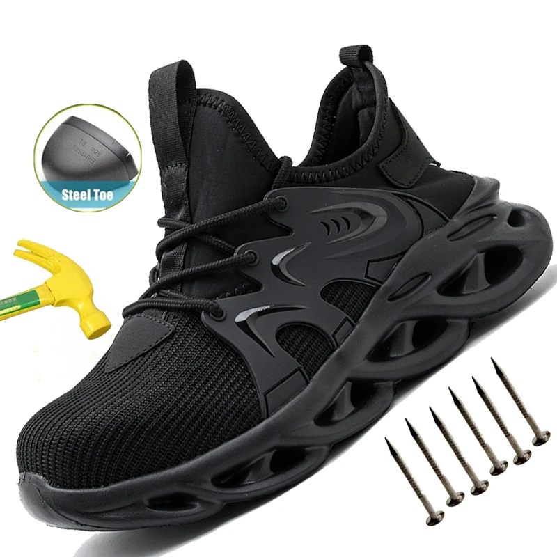 

Men's Summer Mesh Safety Shoes Steel Toe Shoes Anti-smash Anti-Puncture Breathable Lightweight Work Shoes Industrial Shoes