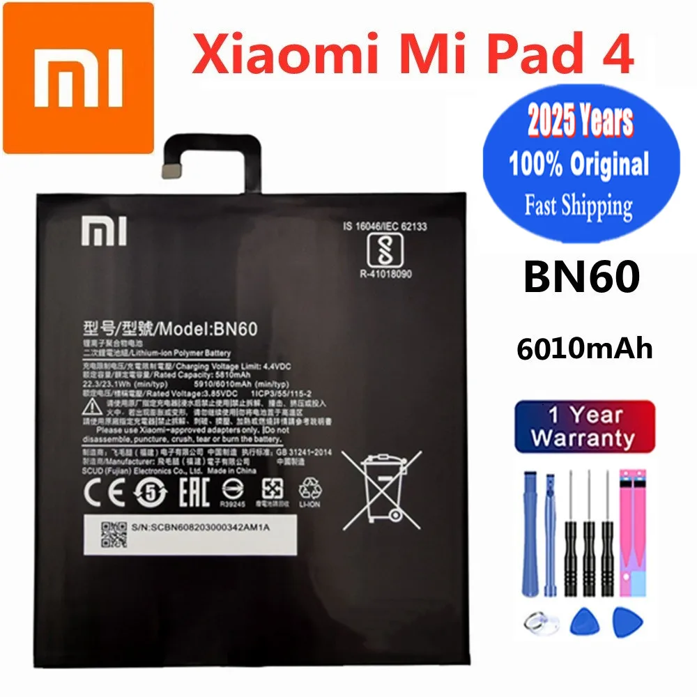 

2025 Years New 100% Original Battery BN60 For Xiao Mi Xiaomi Pad 4 Tablet Pad4 MiPad4 6010mAh High Capacity Bateria + Tools
