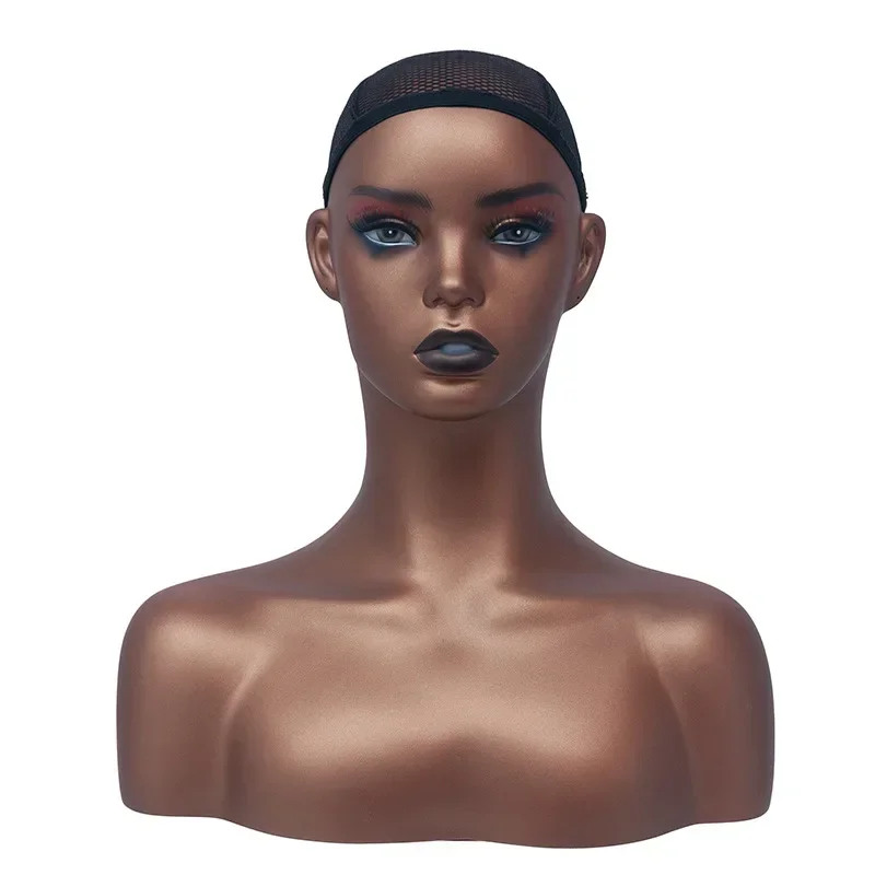 African American Female Wigs Display Manikin Head Realistic Mannequin Dummy Head with Shoulders for Wigs Hats Jewelry Display