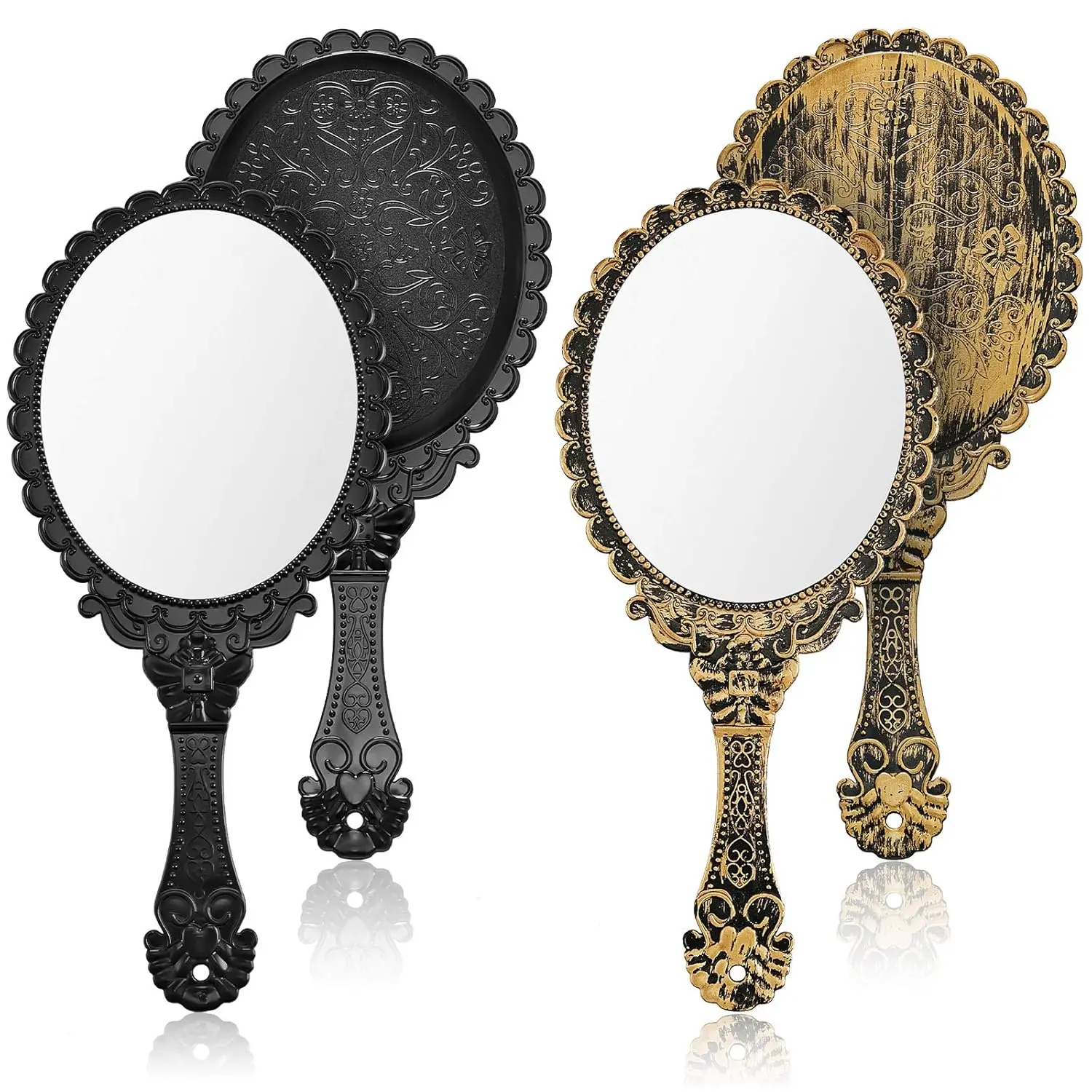 Reise-Vintage-Handspiegel, 2-teilig, oval, tragbar, kompakt, mit Griff für Make-up, Haarstyling, zum Aufhängen als Dekor