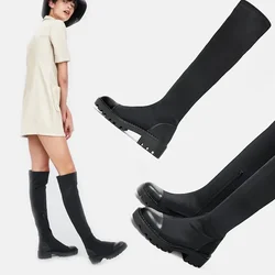 Maogu 2023 Over The Knee Boots Slim Stretch Fabric Winter Platform Heels Long Boots Sexy Shoes Low-heeled Women Sock High Boots