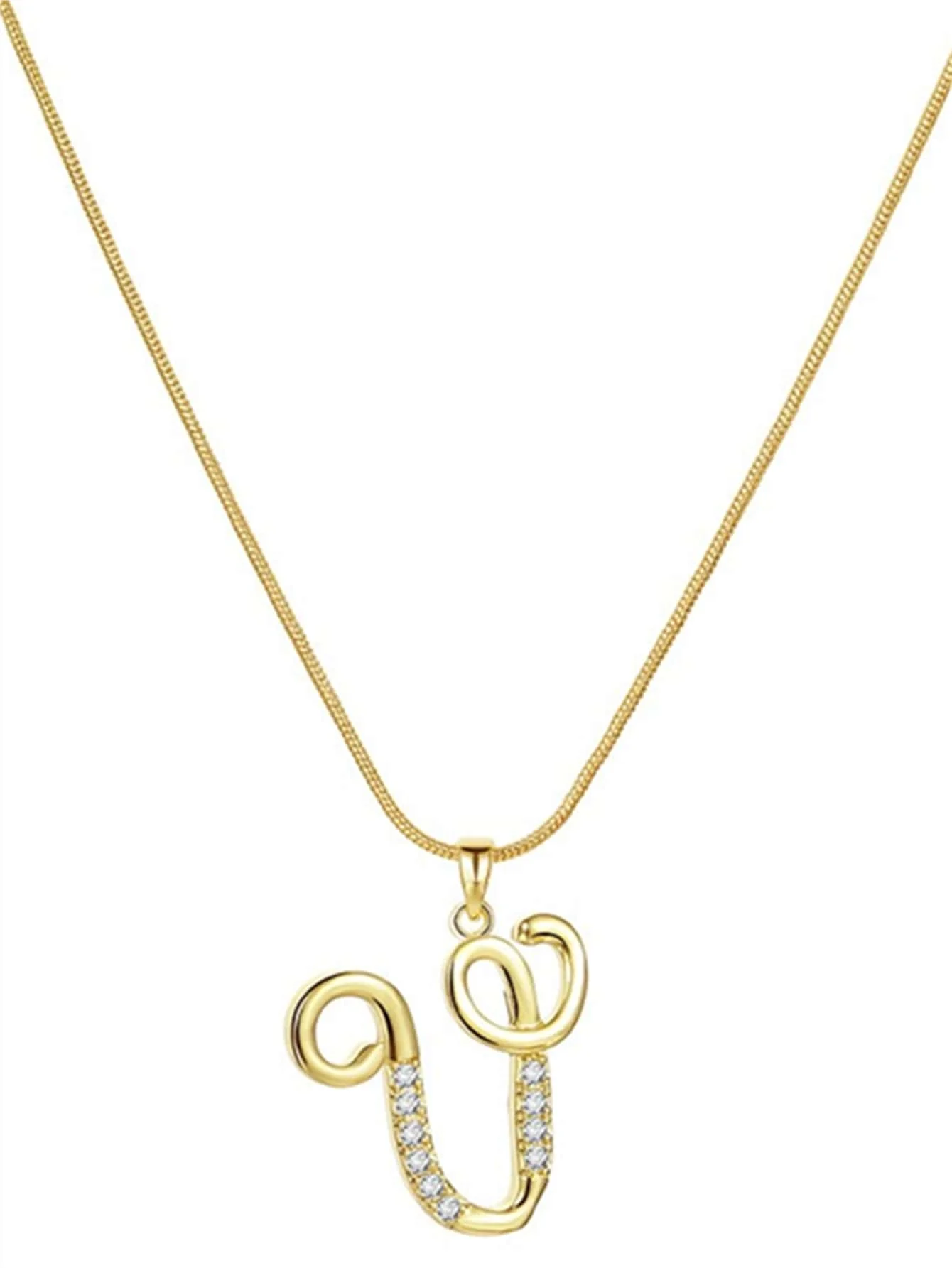 

Rhinestone Letter V Pendant Necklace For Women
