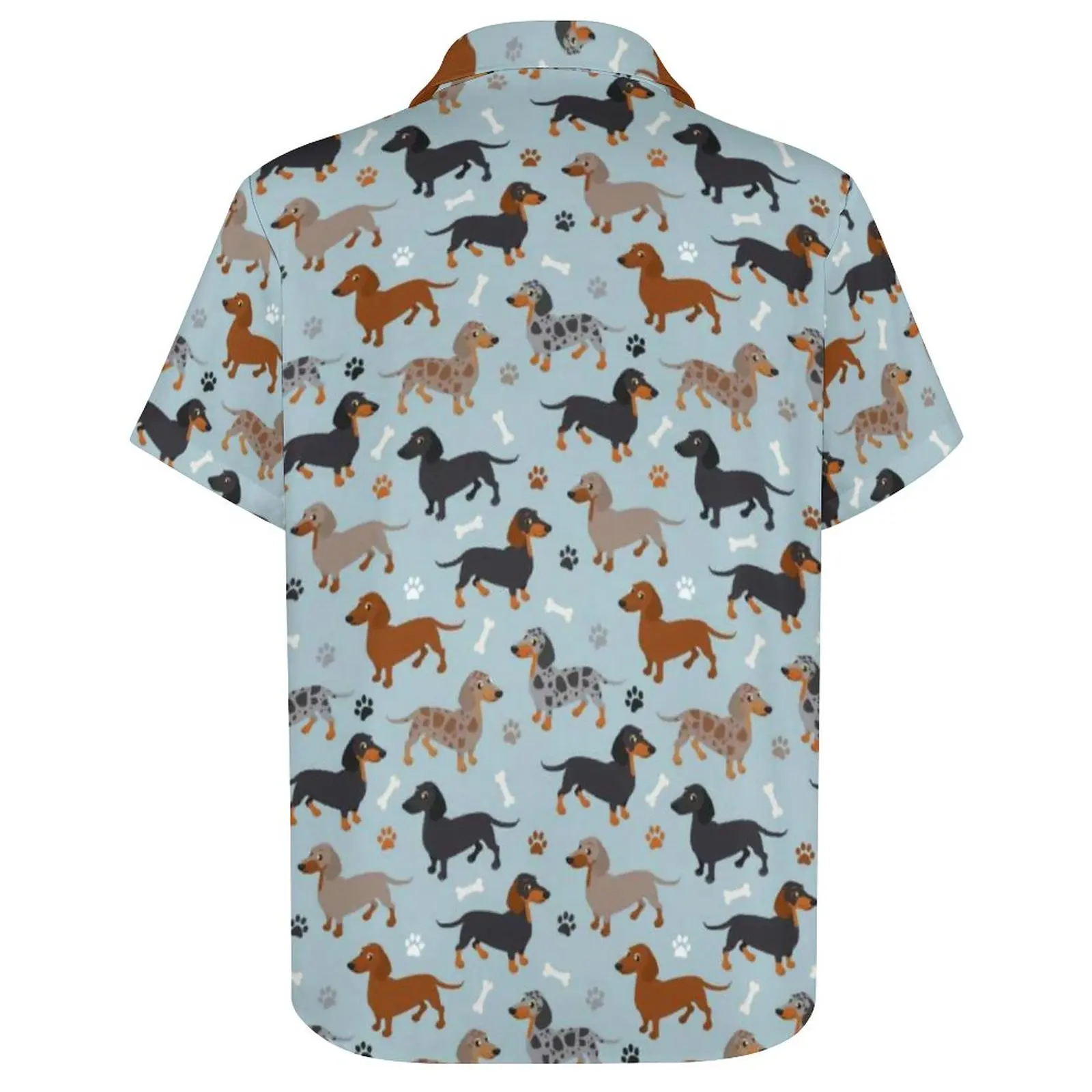 Dog Print Hawaii Shirt Man Dachshund Paws and Bones Casual Shirts Blouses Short-Sleeved Trendy Oversized