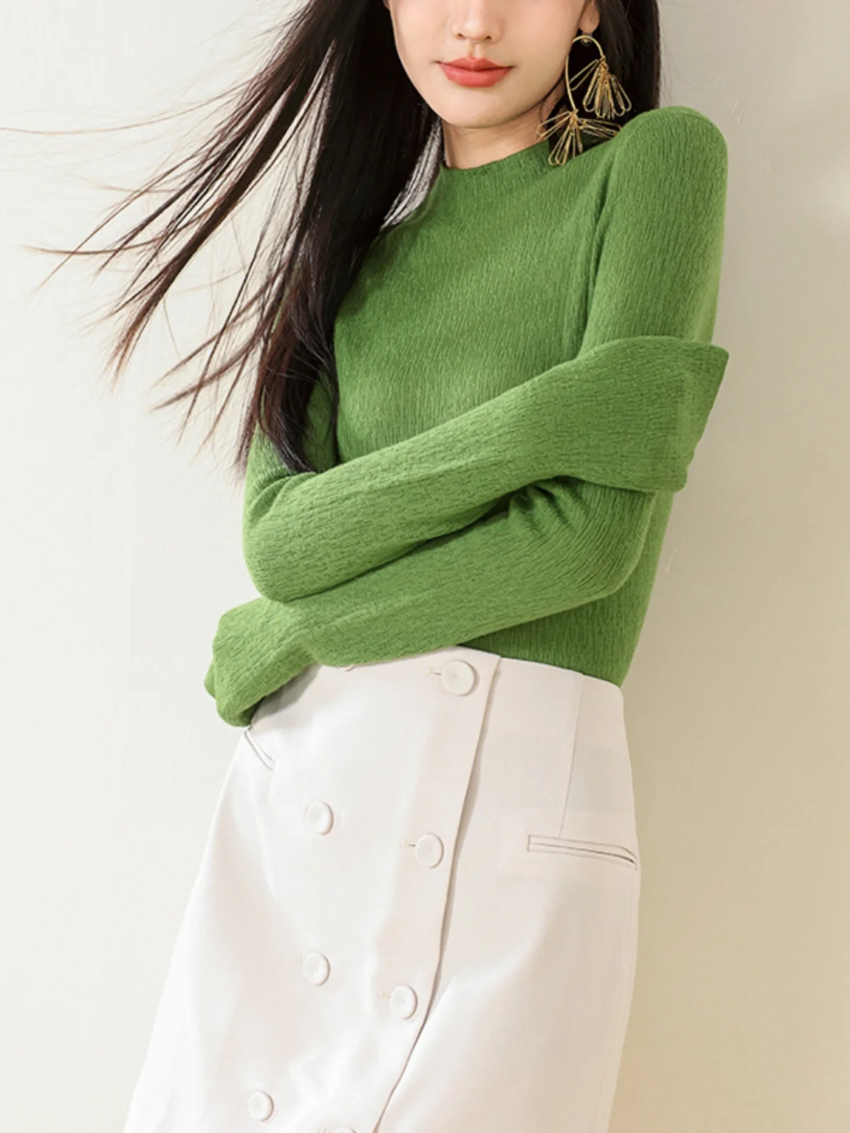 

Женский шерстяной свитер с длинным рукавом, осенне-зимний, облегающий, вязаный, для ношения под одеждой