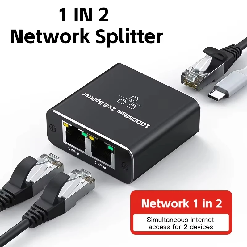 Network Splitter 1000Mbps Hub 1 to 2 RJ45 Adapter Gigabit Converter Internet Ethernet 8P8C Set-Top Extender Plug Extension ﻿