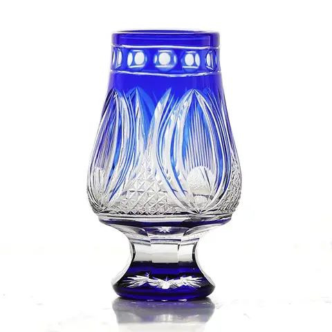 Hand Cut Cobalt  Edo Kiriko Glencairn Whiskey Glass 180ml Overlay Crystal Tasting Snifter Cup Luxury Brandy Cognac Glassware
