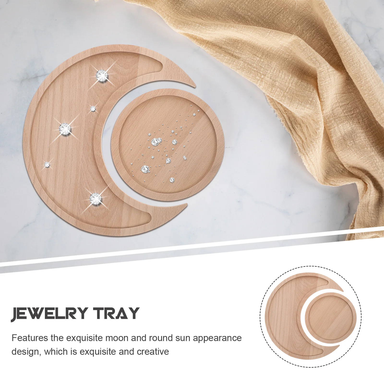 

2Pcs Wood Moon and Trays Durable Crystal Organizer Nail Polish Holder Storage Display Plate Jewelry Plate