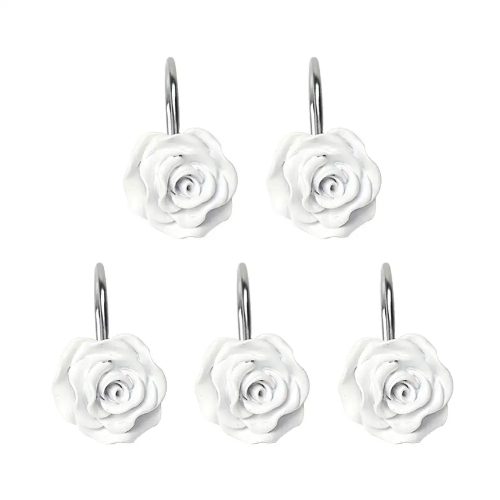 12 шт., нержавеющие крючки для душа из смолы, розовый дизайн, декоративные кольца для штор для ванной комнаты, душевые стержни, крючки, крючки для штор