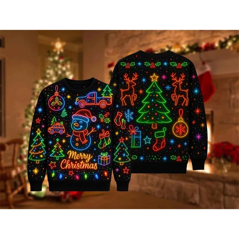 Funny Santa Claus Print Ugly Christmas Sweater For Men Winter Warm Pullover Casual Loose Fit Christmas Sweatshirt