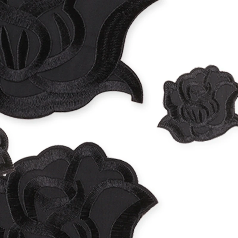 4 Stück schwarze Rosen-Blumen-Aufnäher zum Aufbügeln für Kleidung, bestickte Jacken, DIY-Set, niedliche Kinder-Aufnäher, Aufkleber für Mädchen, thermoadhäsiv – Detail 4