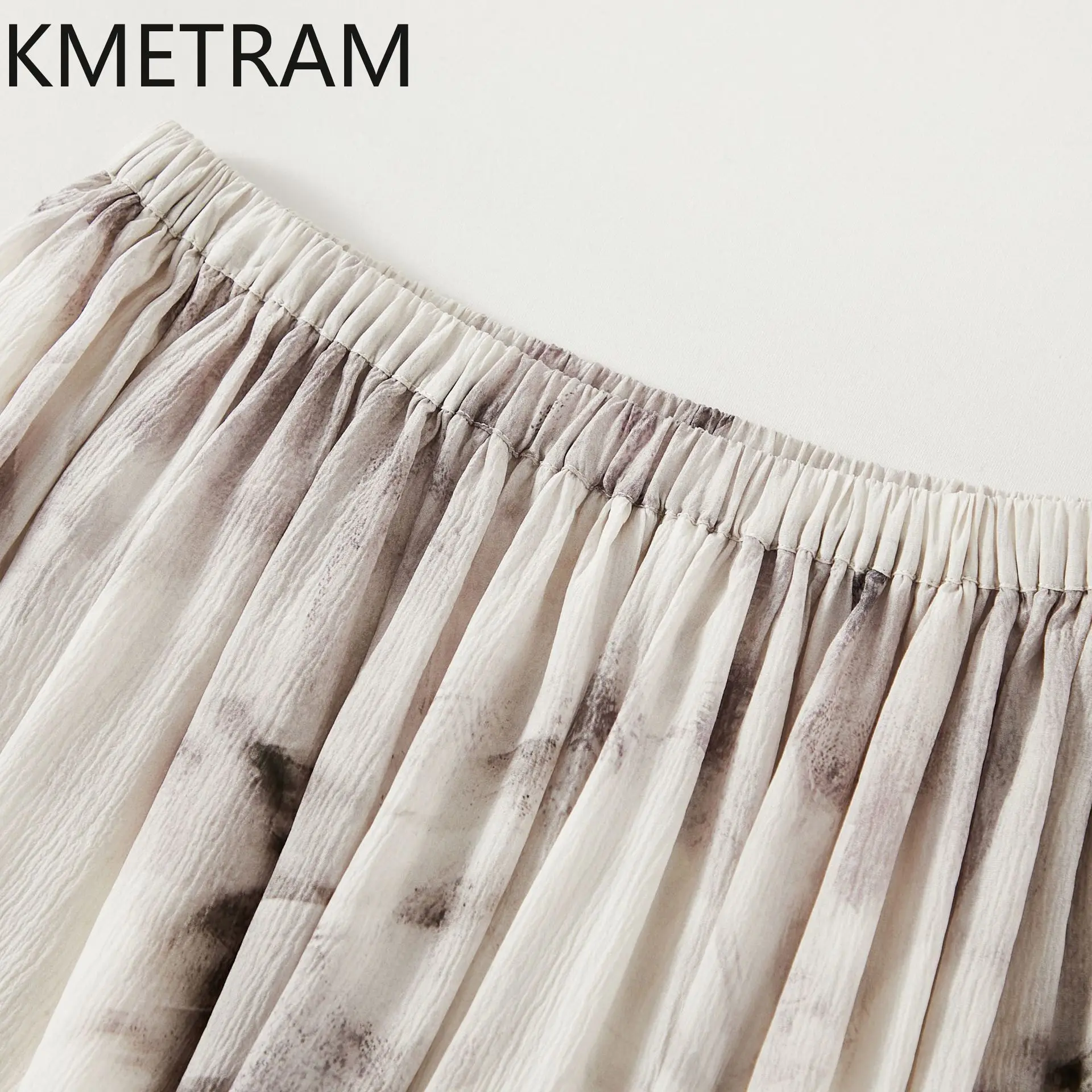 KMETRAM 100% Natural Mulberry Silk Skirts for Women Elegant Printed Long Skirt Casual Summer Skirts New Woman Clothes 2026 юбка