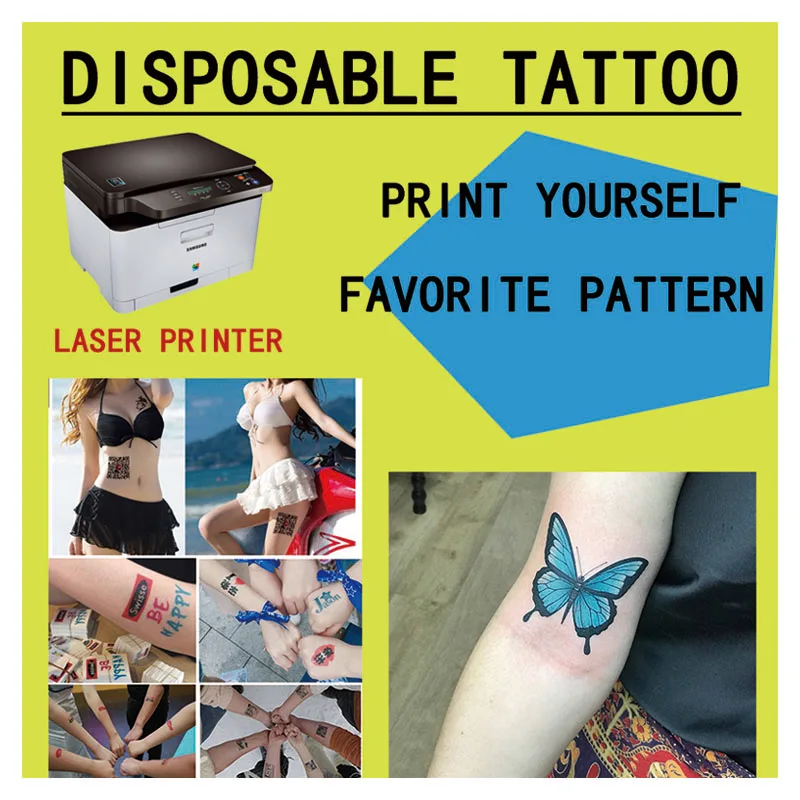 

A4 One-time Tattoo Paste Transfer Paper Personality Of Men and Women Tattoo DIY Temporary Laser Printing Waterproof Laser Tattoo