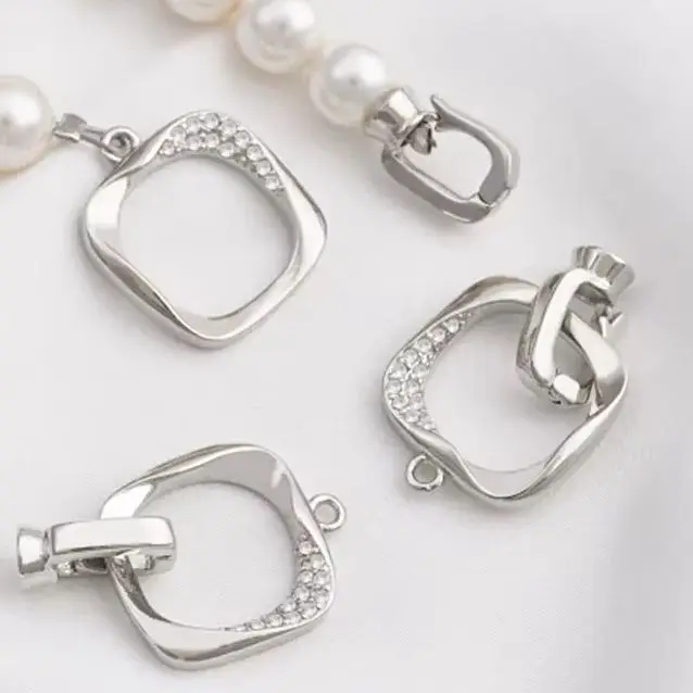 14K Gold Inlaid Zircon Geometric Square Pearl Buckle Handcrafted DIY Bracelet Necklace Connecting Buckle Accessories C013