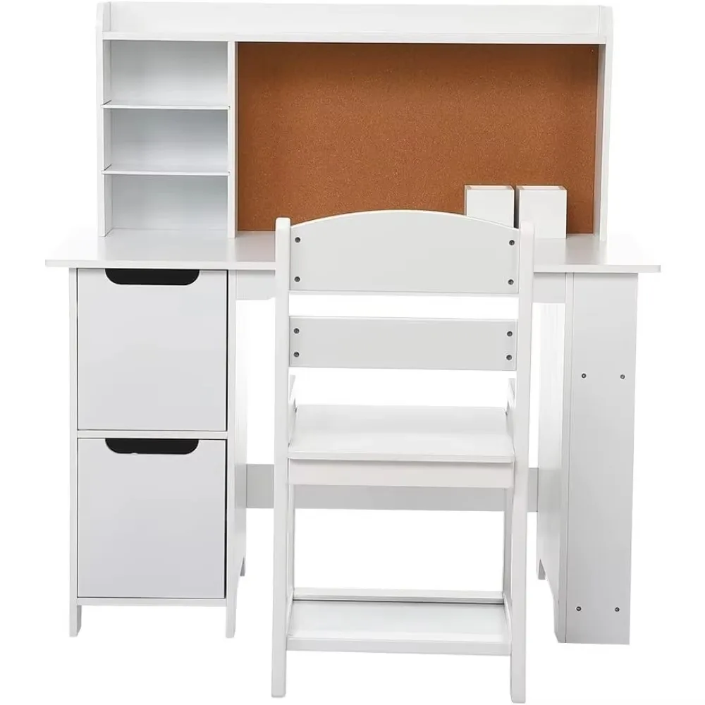 Bureau d'étude, 36x39x18 pouces, avec tiroirs de rangement et chaise, blanc