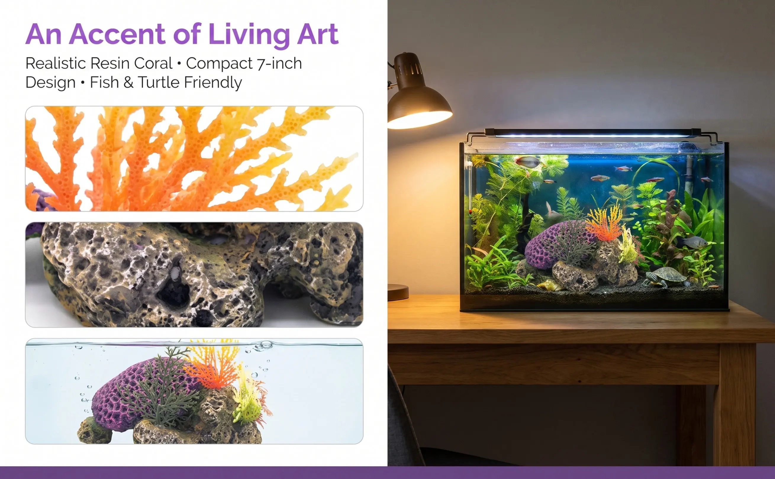 1Pcs Simulation Coral Ornament Turtle Design Premium Resin Aquarium Decor for Fish Tank Landscaping Vivid Natural Atmosphere