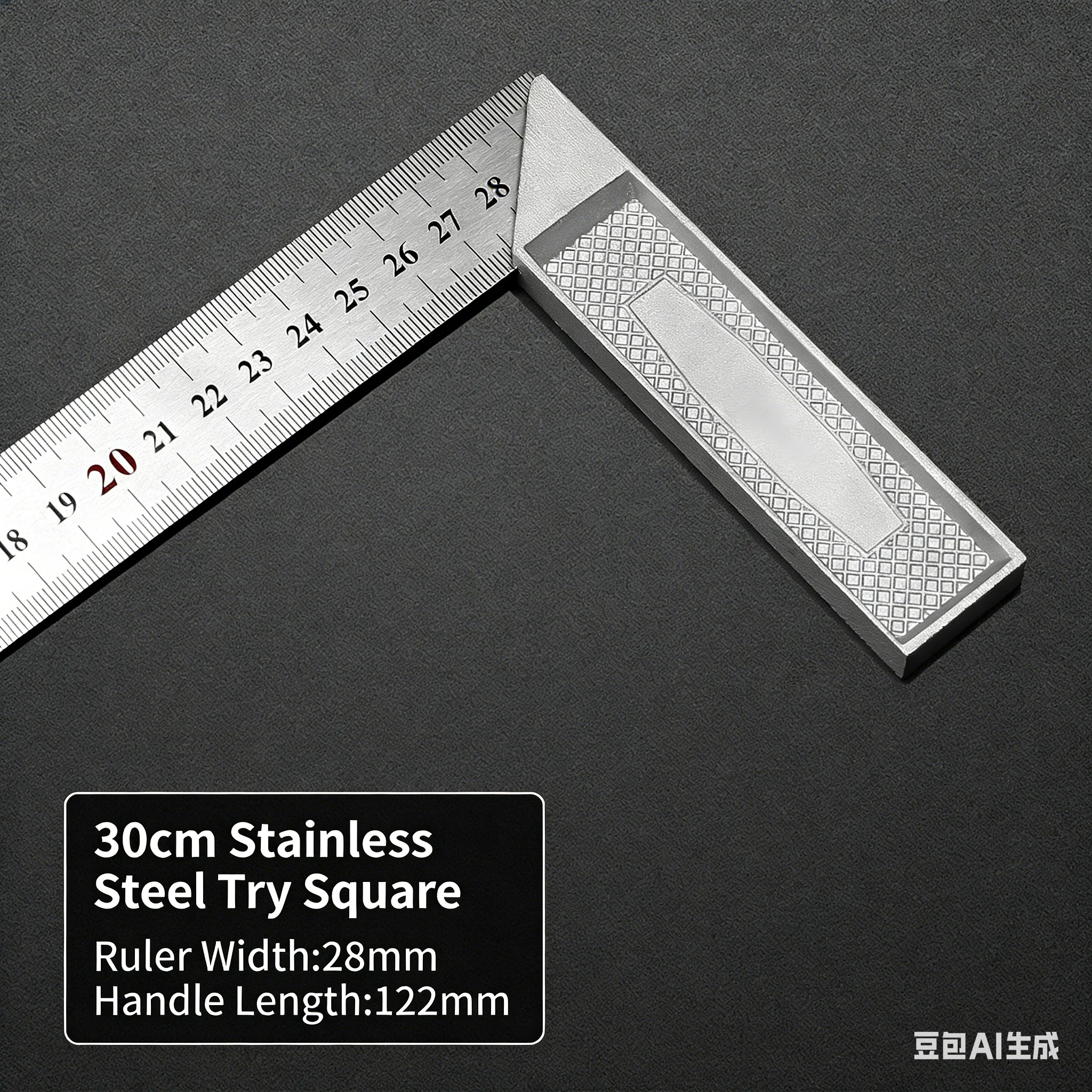 Regla de Ángulo Recto de 300 mm con Mango de Aluminio y Escala de Acero Inoxidable