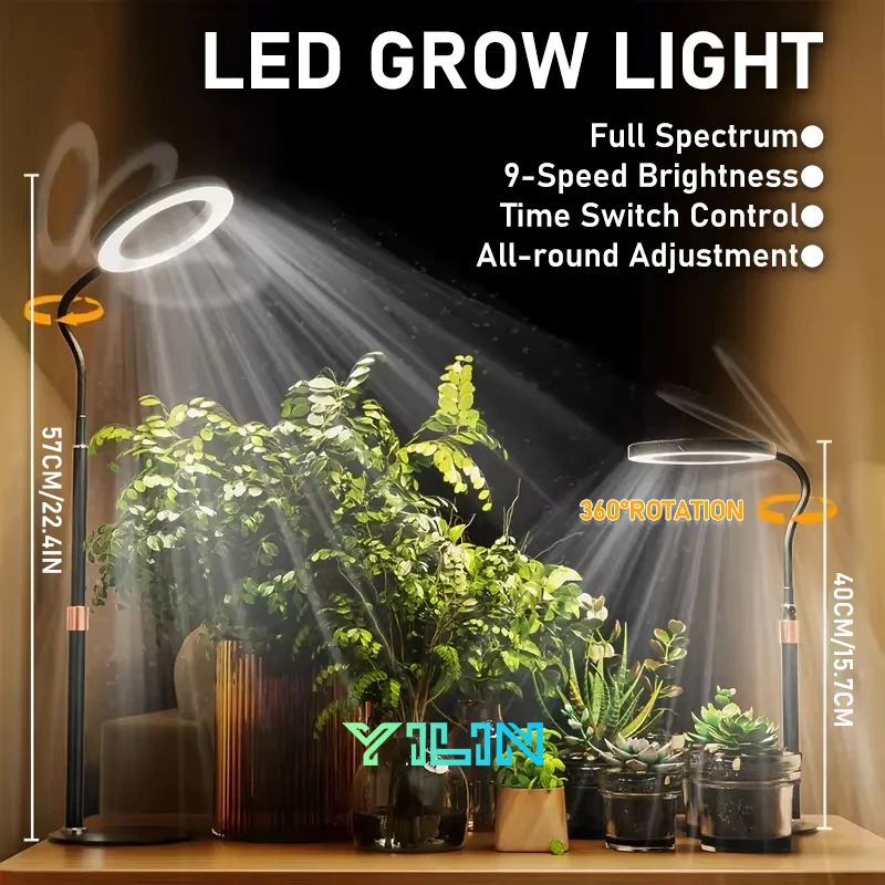 

Upgrade LED Plant Grow Light with Pedestal, Automatic Timer 16cm/6.3inch Ring Dimmable Full Spectrum Grow Lamp For Indoor Plants