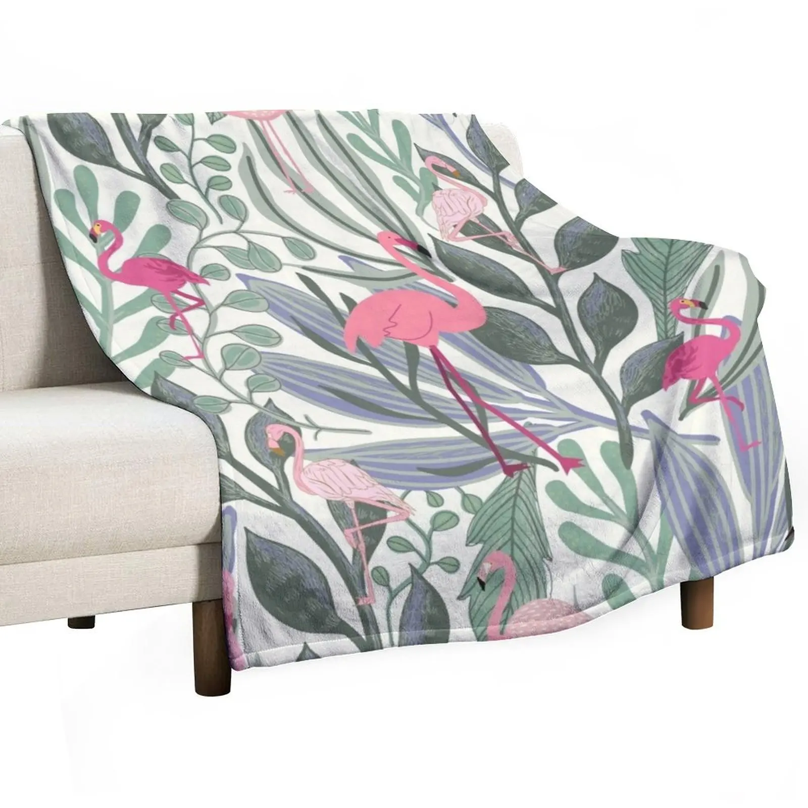 

Pink Flamingos Pattern on Green Foliage Throw Blanket christmas decoration Hairys Quilt Blankets