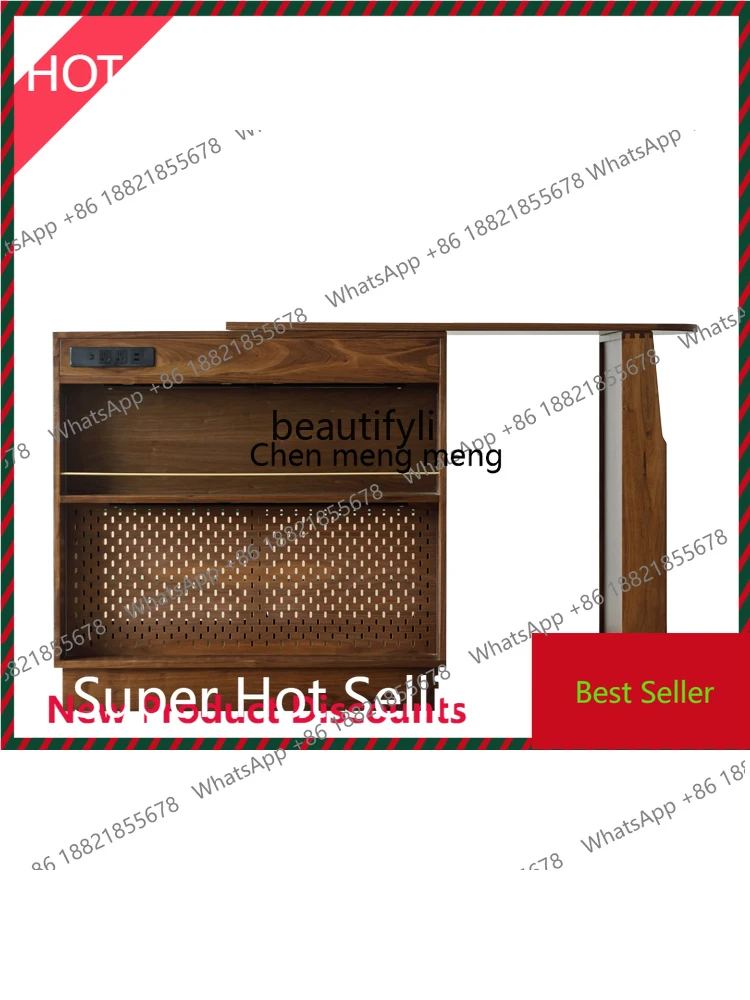 Black Walnut Zhongdao Taiwan Solid Wooden Liquor Cabinet Partition Sideboard Cabinet Storage Locker Home Retractable Bar Counter