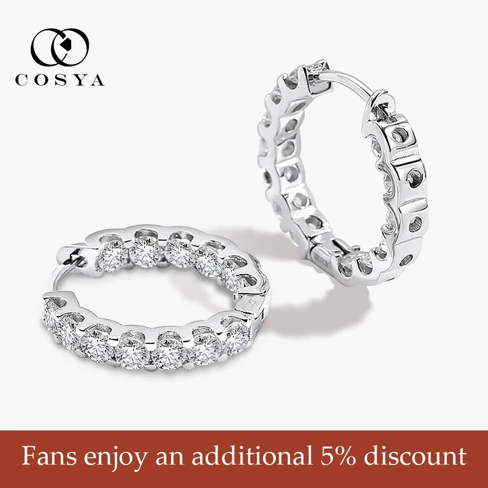 

COSYA 2.6ct D Color Moissanite Earrings For Women 925 Sterling Silver Plated White Gold Hoop Earring Sparkling Wedding Jewelry